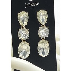 J. Crew Pear-Shaped Triple Stone Drop Dangle‎ Bling Crystal Fancy Earrings New